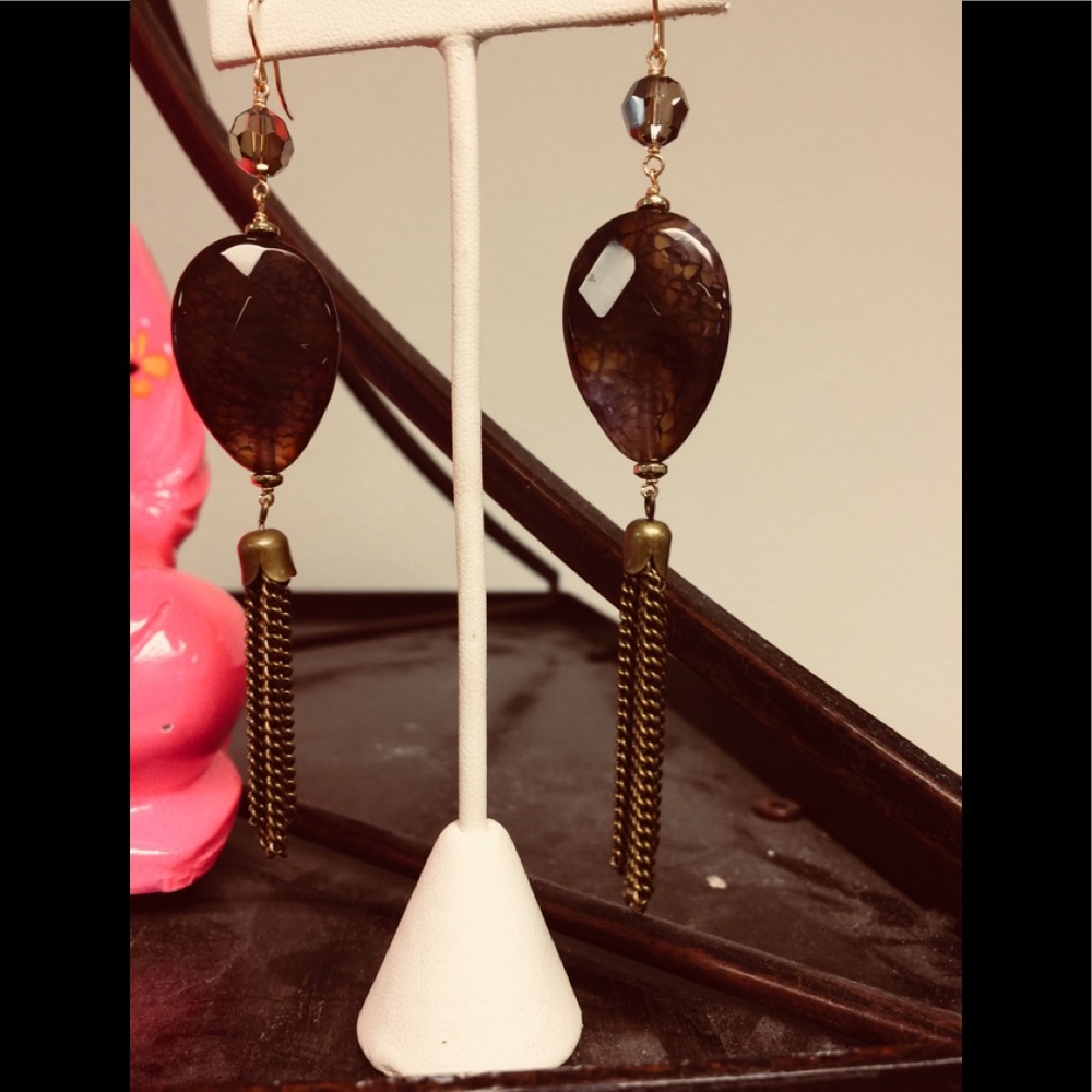 Tourmaline Drop Earrings with Brass Tassel